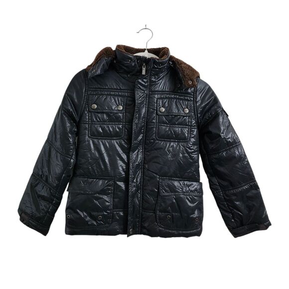 UGG Other - UGG‎ Australia Boys Puffer Jacket Size 10/12 Black Full Zip Hooded Faux Fur Coat
